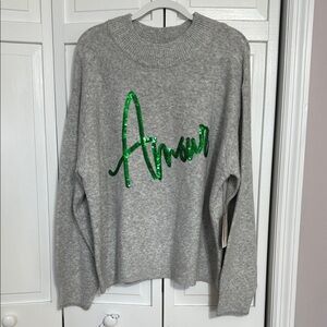 Gray Sweater with Green Sequin Detail